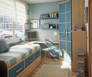 Dormitorio para niños azul y marron