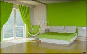 dormitorio verde manzana y blanco