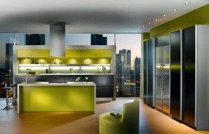 Diseño de cocina moderna amplia color manzana verde