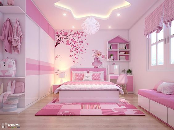 dormitorio rosa para nena moderno elegante
