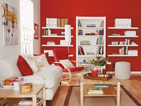sala de estar roja y blanca
