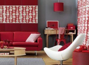 sala de estar roja y gris