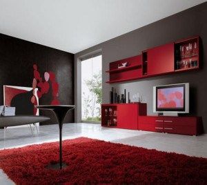 alfombra para living rojo y negro