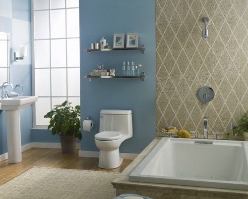 baño azul y beige - Casa Web