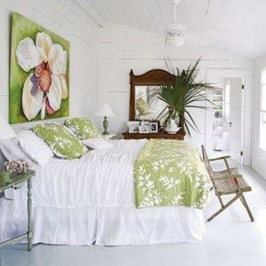 dormitorio blanco y verde