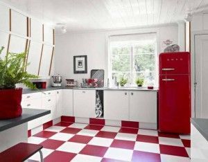 cocina con piso rojo