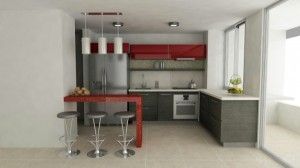 cocina roja y gris