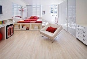 dormitorio moderno con piso laminado