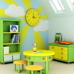 cuarto de juegos para niños colores vivos