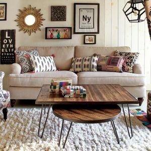 mesa ratona de madera y hierro redondas y rectangulares