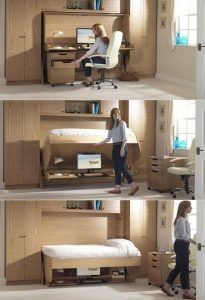 Muebles Inteligentes y funcionales Escritorio se conviernte en dormitorio