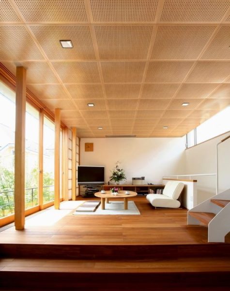 cielo raso con paneles acusticos de madera para casas - Casa Web