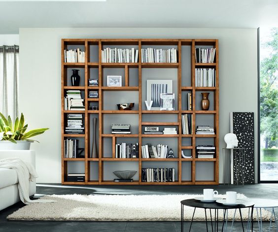 biblioteca de madera moderna minimalista