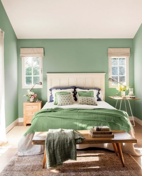 dormitorio moderno Verde menta y blanco