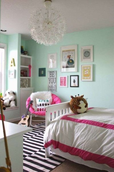 dormitorio para nena aqua y rosa