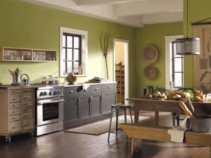 cocina rustica moderna verde lima y gris