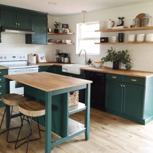 cocina verde azulado rustica moderna