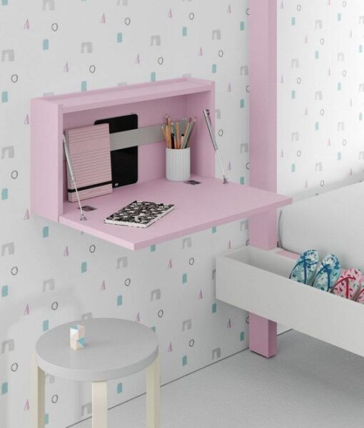 estanteria flortante rosa con escritorio plegables para niñas