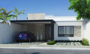 fachada de casa moderna con garage doble