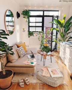 sala de estar pequena con plantas